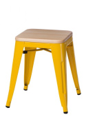 D2.DESIGN Taboret Stołek Paris Wood żółty metalowy siedzisko drewniane sosna naturalna