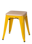 D2.DESIGN Taboret Stołek Paris Wood żółty metalowy siedzisko drewniane sosna naturalna D2.DESIGN Taboret Stołek Paris Wood żółty metalowy siedzisko drewniane sosna naturalna