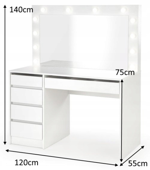 HALMAR toaletka HOLLYWOOD XL biała - płyta meblowa okleinowana / oświetlenie LED - lutro - szafka z szufladami HALMAR toaletka HOLLYWOOD XL biała - płyta meblowa okleinowana / oświetlenie LED - lutro - szafka z szufladami