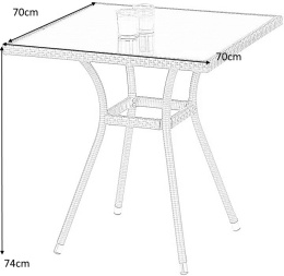 Halmar stół ogrodowy MOBIL kolor: szkło - czarny, rattan syntetyczny - ciemny brąz 70x70