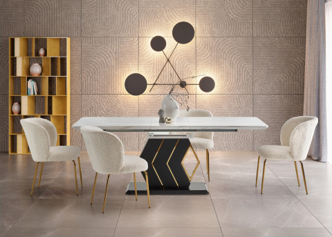 Halmar K474 krzesło kremowy-złoty, materiał: tkanina - bouclé / stal chromowana Halmar K474 krzesło kremowy-złoty, materiał: tkanina - bouclé / stal chromowana