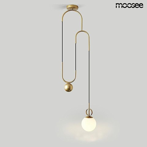 LAMPA WISZĄCA LIFT Moosee MOOSEE ZŁOTA metal klosz szklany MLECZNY kształt kuli 1xE27 LAMPA WISZĄCA LIFT Moosee MOOSEE ZŁOTA metal klosz szklany MLECZNY kształt kuli 1xE27