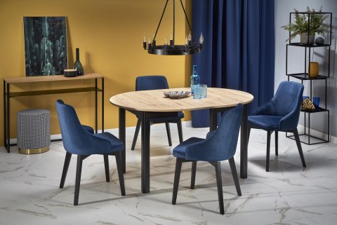 HALMAR stół RINGO okrągły kolor blat dąb artisan płyta meblowa okleinowana, nogi - czarny MDF okleinowany (102-142x102x76 cm) HALMAR stół RINGO okrągły kolor blat dąb artisan płyta meblowa okleinowana, nogi - czarny MDF okleinowany (102-142x102x76 cm)