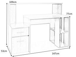 SIGNAL BIURKO B-008 DĄB WOTAN / ANTRACYT- szare płyta laminowana MDF biurko z szufladami i półkami do pokoju młodzieżowego biura