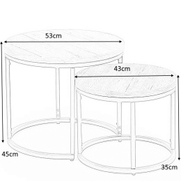 Halmar ława stolik OREO zestaw 2 MDF laminowany dąb złoty / stal malowana proszkowo czarny fi 53