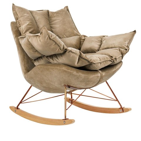 King Home Fotel bujany tapicerowany SWING VELVET khaki z poduszką odpinaną korpus metal stelaż stal miedziany drewniane płozy King Home Fotel bujany tapicerowany SWING VELVET khaki z poduszką odpinaną korpus metal stelaż stal miedziany drewniane płozy