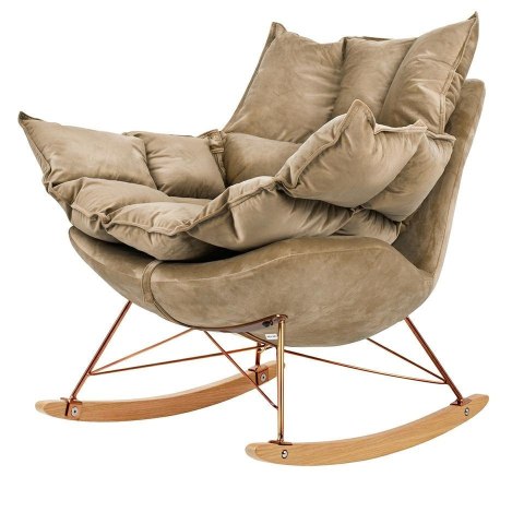 King Home Fotel bujany tapicerowany SWING VELVET khaki z poduszką odpinaną korpus metal stelaż stal miedziany drewniane płozy King Home Fotel bujany tapicerowany SWING VELVET khaki z poduszką odpinaną korpus metal stelaż stal miedziany drewniane płozy