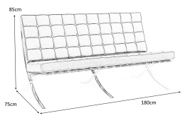 King Home Sofa Kanapa BARCELON trzyosobowa czarna - włoska skóra naturalna pikowanie ozdobione guzikami chrom siedzisko odpinane