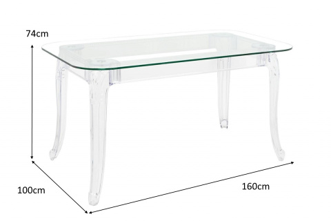 King Home Stół KING 160 prostokątny transparentny - nogi poliwęglan tworzywo lekkie i wytrzymałe blat szkło hartowane 160x100 King Home Stół KING 160 prostokątny transparentny - nogi poliwęglan tworzywo lekkie i wytrzymałe blat szkło hartowane 160x100