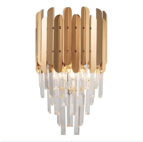 Moosee MOOSEE Kinkiet lampa ścienna MAJESTIC złota stal E14 kryształowe sople nachodzące na siebie rozpraszają światło Moosee MOOSEE Kinkiet lampa ścienna MAJESTIC złota stal E14 kryształowe sople nachodzące na siebie rozpraszają światło