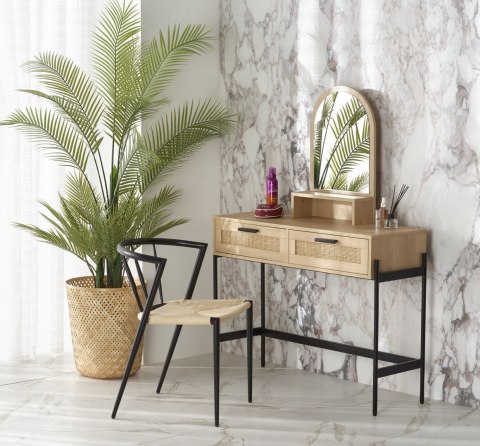 KONSOLKA TOALETKA Z LUSTREM CARMEN HALMAR RATTAN NATURALNY / PODSTAWA CZARNA STAL MALOWANA 2 SZUFLADY KONSOLKA TOALETKA Z LUSTREM CARMEN HALMAR RATTAN NATURALNY / PODSTAWA CZARNA STAL MALOWANA 2 SZUFLADY