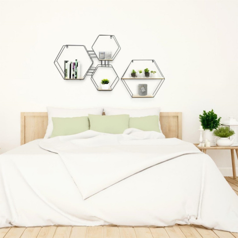 Intesi minimalistyczna Półka Heksagon metalowa rama czarny półki MDF jasny dąb wkomponuje się we wnętrze każdego rodzaju Intesi minimalistyczna Półka Heksagon metalowa rama czarny półki MDF jasny dąb wkomponuje się we wnętrze każdego rodzaju