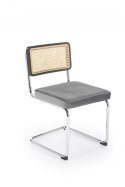 Halmar K504 krzesło popielaty / czarny, materiał: drewno lite - kauczukowe / rattan naturalny / tkanina velvet / stal chromowana Halmar K504 krzesło popielaty / czarny, materiał: drewno lite - kauczukowe / rattan naturalny / tkanina velvet / stal chromowana