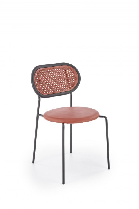 Halmar K524 krzesło bordowy, materiał: eko skóra / rattan syntetyczny / polipropylen / stal malowana proszkowo Halmar K524 krzesło bordowy, materiał: eko skóra / rattan syntetyczny / polipropylen / stal malowana proszkowo