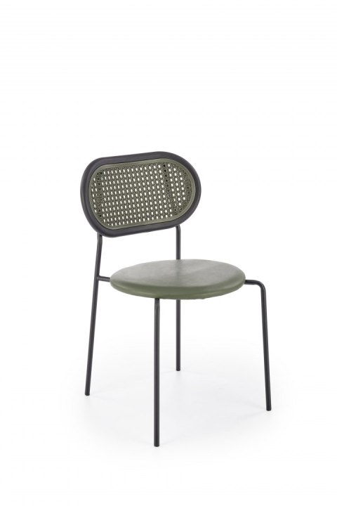 Halmar K524 krzesło zielony, materiał: eko skóra / rattan syntetyczny / polipropylen / stal malowana proszkowo Halmar K524 krzesło zielony, materiał: eko skóra / rattan syntetyczny / polipropylen / stal malowana proszkowo