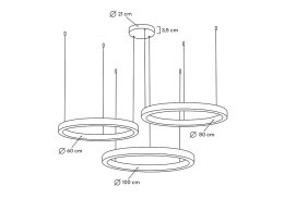 King Home Lampa wisząca RING 60 + 80 + 100 złota na jednej podsufitce