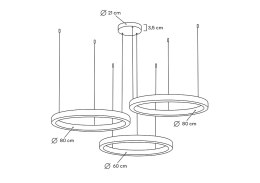 King Home Lampa wisząca RING 60 + 80 + 80 złota na jednej podsufitce