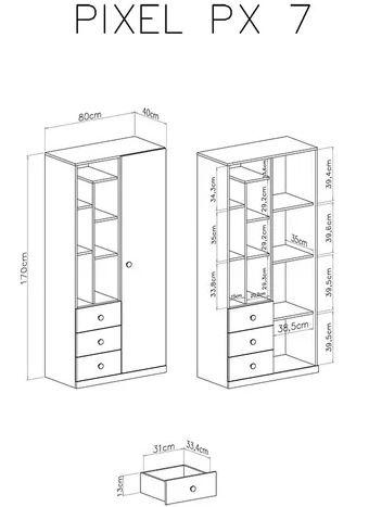 Meblar Regał PIXEL PX7 - Dąb biszkoptowy / Biały lux / Szary - młodzieżowy z szufladami - płyta laminowana -do pokoju nastolatka Meblar Regał PIXEL PX7 - Dąb biszkoptowy / Biały lux / Szary - młodzieżowy z szufladami - płyta laminowana -do pokoju nastolatka