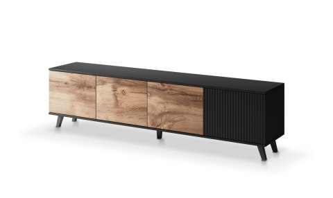 HALMAR stolik szafka RTV RANDOM RTV-3 200 cm dąb wotan/czarny MDF płyta meblowa okleinowany tworzywo PP do salonu HALMAR stolik szafka RTV RANDOM RTV-3 200 cm dąb wotan/czarny MDF płyta meblowa okleinowany tworzywo PP do salonu
