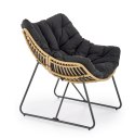 Halmar WHISPER fotel wypoczynkowy, czarny / naturalny, materiał: tkanina / rattan syntetyczny / metal Halmar WHISPER fotel wypoczynkowy, czarny / naturalny, materiał: tkanina / rattan syntetyczny / metal