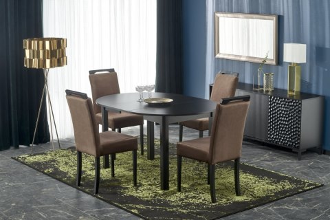HALMAR stół RINGO okrągły kolor blat czarny, nogi - czarny (102-142x102x76 cm) płyta meblowa okleinowana MDF okleinowany HALMAR stół RINGO okrągły kolor blat czarny, nogi - czarny (102-142x102x76 cm) płyta meblowa okleinowana MDF okleinowany