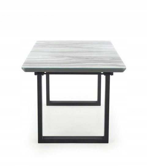 Halmar stół MARLEY rozkładany 160-200x90 blat szkło MDF lakierowany - biały marmur / popielaty, nogi stal malowana - czarny Halmar stół MARLEY rozkładany 160-200x90 blat szkło MDF lakierowany - biały marmur / popielaty, nogi stal malowana - czarny