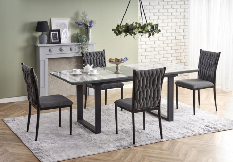 Halmar stół MARLEY rozkładany 160-200x90 blat szkło MDF lakierowany - biały marmur / popielaty, nogi stal malowana - czarny Halmar stół MARLEY rozkładany 160-200x90 blat szkło MDF lakierowany - biały marmur / popielaty, nogi stal malowana - czarny