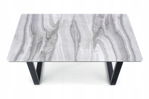 Halmar stół MARLEY rozkładany 160-200x90 blat szkło MDF lakierowany - biały marmur / popielaty, nogi stal malowana - czarny Halmar stół MARLEY rozkładany 160-200x90 blat szkło MDF lakierowany - biały marmur / popielaty, nogi stal malowana - czarny
