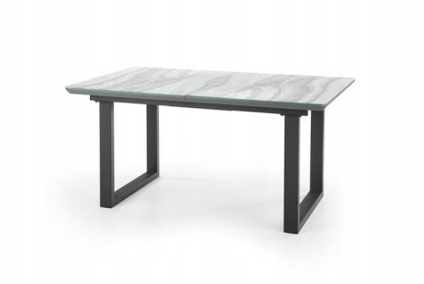 Halmar stół MARLEY rozkładany 160-200x90 blat szkło MDF lakierowany - biały marmur / popielaty, nogi stal malowana - czarny Halmar stół MARLEY rozkładany 160-200x90 blat szkło MDF lakierowany - biały marmur / popielaty, nogi stal malowana - czarny