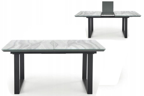 Halmar stół MARLEY rozkładany 160-200x90 blat szkło MDF lakierowany - biały marmur / popielaty, nogi stal malowana - czarny Halmar stół MARLEY rozkładany 160-200x90 blat szkło MDF lakierowany - biały marmur / popielaty, nogi stal malowana - czarny