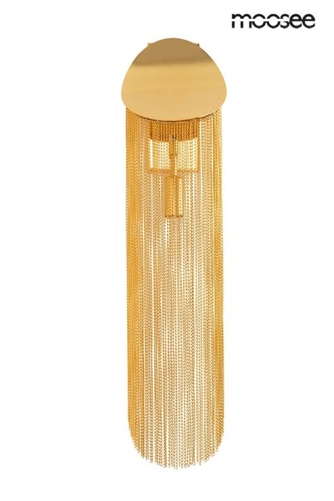 Moosee MOOSEE Kinkiet lampa ścienna LAMBADA złota metalowa E14 klosz wykonany z delikatnych łańcuszków oryginalny i nowoczesny Moosee MOOSEE Kinkiet lampa ścienna LAMBADA złota metalowa E14 klosz wykonany z delikatnych łańcuszków oryginalny i nowoczesny