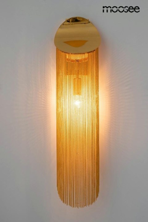 Moosee MOOSEE Kinkiet lampa ścienna LAMBADA złota metalowa E14 klosz wykonany z delikatnych łańcuszków oryginalny i nowoczesny Moosee MOOSEE Kinkiet lampa ścienna LAMBADA złota metalowa E14 klosz wykonany z delikatnych łańcuszków oryginalny i nowoczesny