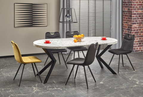 HALMAR stół PERONI rozkładany 100-250x100 płyta meblowa okleinowana biały marmur - stelaż czarny stal malowana proszkowo HALMAR stół PERONI rozkładany 100-250x100 płyta meblowa okleinowana biały marmur - stelaż czarny stal malowana proszkowo