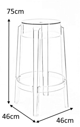 D2.DESIGN Hoker Stołek barowy Duch transparentny 75cm tworzywo nowoczesny stabilny i wygodny