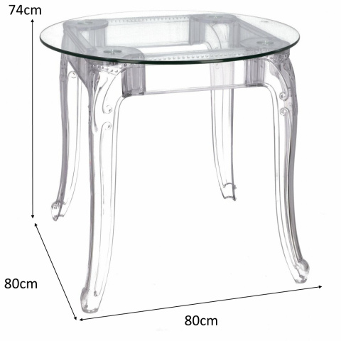 Intesi Stół Ghost 80cm transparentny okrągły blat szklany, bogato zdobiony stelaż tworzywo Intesi Stół Ghost 80cm transparentny okrągły blat szklany, bogato zdobiony stelaż tworzywo