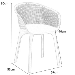 Intesi Krzesło Zestaw 4 krzeseł na balkon lub do ogrodu Dacun czarne ażurowe siedzisko krzesła ogrodowe tworzywo imitacja drewna