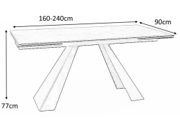 SIGNAL STÓŁ SALVADORE ROZKŁADANY SZKŁO HARTOWANE + HISZPAŃSKA CERAMIKA BRĄZ EFEKT DREWNA / STELAŻ METAL CZARNY MAT (160-240)X90