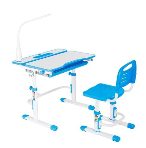 Fun Desk Botero Blue - Biurko z krzesełkiem lampa i stojak na książki - zestaw dla dziecka Niebieski/Biały Fun Desk Botero Blue - Biurko z krzesełkiem lampa i stojak na książki - zestaw dla dziecka Niebieski/Biały