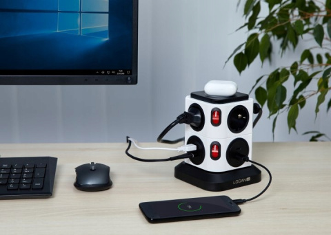 Fun Desk Uniwersalny przedłużacz sieciowy Logan WSB6-2 + USB , ładowanie indukcyjne Fun Desk Uniwersalny przedłużacz sieciowy Logan WSB6-2 + USB , ładowanie indukcyjne