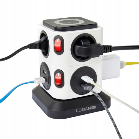 Fun Desk Uniwersalny przedłużacz sieciowy Logan WSB6-2 + USB , ładowanie indukcyjne Fun Desk Uniwersalny przedłużacz sieciowy Logan WSB6-2 + USB , ładowanie indukcyjne