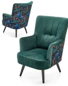 Halmar PAGONI fotel wypoczynkowy c. zielony / czarny - tapicerowany velvet - nogi lite drewno - podłokietniki, wysokie oparcie