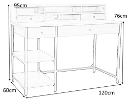 SIGNAL BIURKO B-019 PŁYTA LAMINOWANA DĄB/ STELAŻ METALOWY CZARNY MAT Z NADSTAWKĄ PÓŁKI SZUFLADY 120x60/95