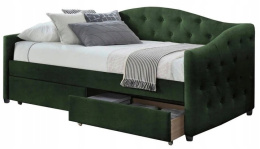 Halmar łóżko ALOHA 90x200 z szufladami tapicerka ciemny zielony tkanina velvet pojedyncze drewno lite kauczukowe