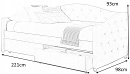 Halmar łóżko ALOHA 90x200 z szufladami tapicerka ciemny zielony tkanina velvet pojedyncze drewno lite kauczukowe