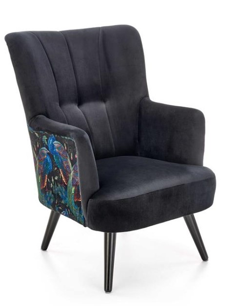 Halmar PAGONI fotel wypoczynkowy czarny - tapicerowany velvet - nogi lite drewno - podłokietniki, wysokie oparcie Halmar PAGONI fotel wypoczynkowy czarny - tapicerowany velvet - nogi lite drewno - podłokietniki, wysokie oparcie