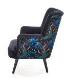 Halmar PAGONI fotel wypoczynkowy czarny - tapicerowany velvet - nogi lite drewno - podłokietniki, wysokie oparcie