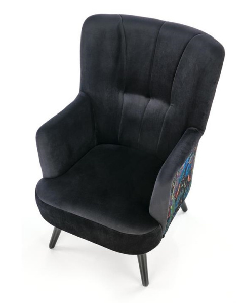 Halmar PAGONI fotel wypoczynkowy czarny - tapicerowany velvet - nogi lite drewno - podłokietniki, wysokie oparcie Halmar PAGONI fotel wypoczynkowy czarny - tapicerowany velvet - nogi lite drewno - podłokietniki, wysokie oparcie