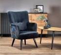 Halmar PAGONI fotel wypoczynkowy czarny - tapicerowany velvet - nogi lite drewno - podłokietniki, wysokie oparcie