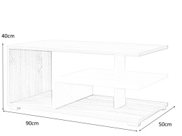 SIGNAL ŁAWA PROSTOKĄTNA CORA DĄB ARTISAN / ANTRACYT 90X50 PŁYTA LAMINOWANA OBRZEŻE ABS Z PÓŁKĄ