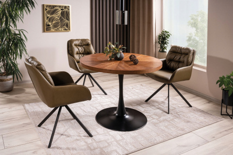 STÓŁ AMADEO OKRĄGŁY SIGNAL MDF + OKLEINA NATURALNA ORZECH/ PODSTAWA METALOWA CZARNY MAT FI 100 DO SALONU JADALNI LOKALU STÓŁ AMADEO OKRĄGŁY SIGNAL MDF + OKLEINA NATURALNA ORZECH/ PODSTAWA METALOWA CZARNY MAT FI 100 DO SALONU JADALNI LOKALU